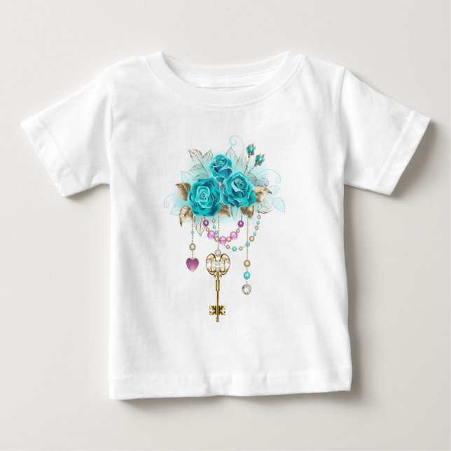 Camiseta De Bebé Rosas turquesas con llaves (Anverso)