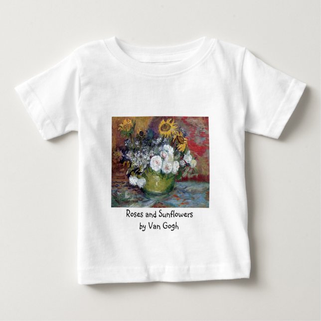 Camiseta De Bebé Rosas y girasoles de Van Gogh (Anverso)