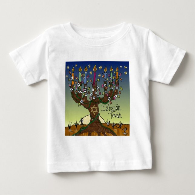 Camiseta De Bebé Rosh Hashanah L'Shanah Tovah Árbol De La Vida Meno (Anverso)
