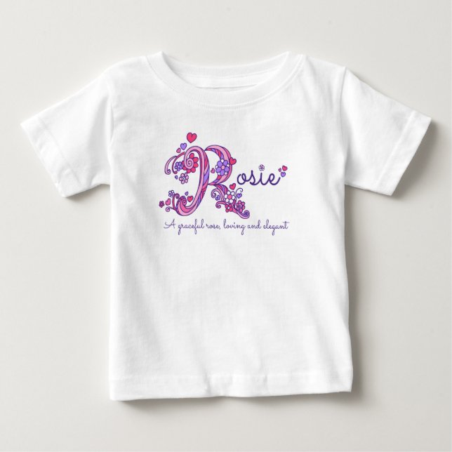Camiseta De Bebé Rosie nombre y significa ropa de bebé (Anverso)