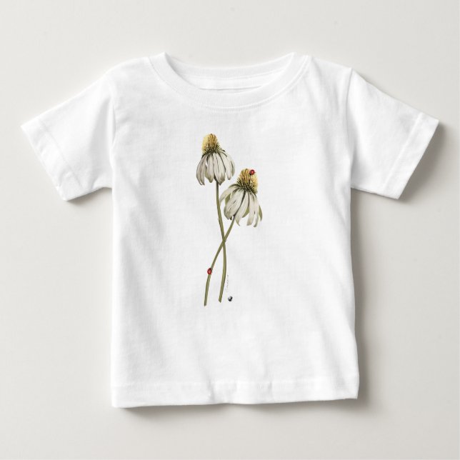 Camiseta De Bebé Rote Marienkäfern auf Echinacea-Blume Abbildung (Anverso)