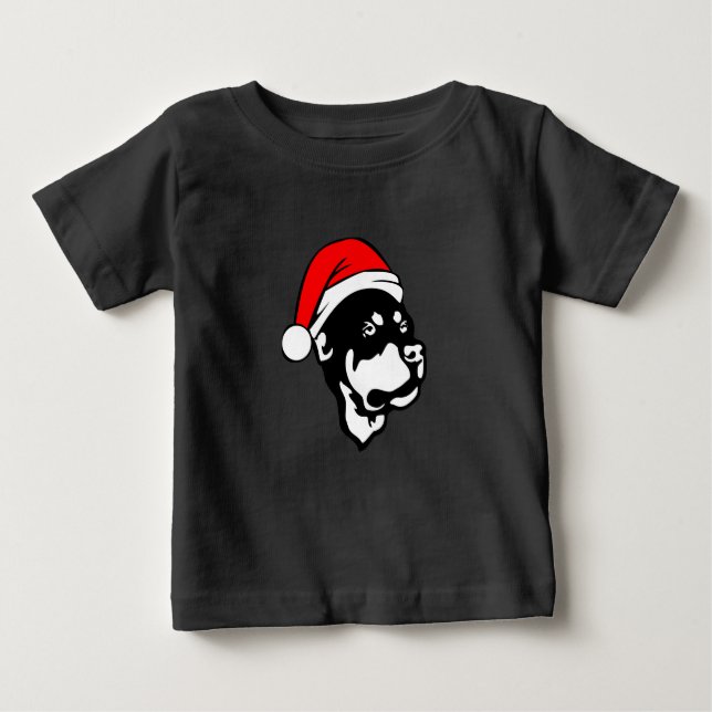 Camiseta De Bebé Rottweiler Dog con Navidades rojos Santa Hat (Anverso)