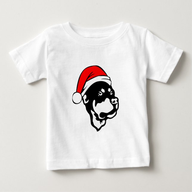 Camiseta De Bebé Rottweiler Dog con Navidades rojos Santa Hat (Anverso)