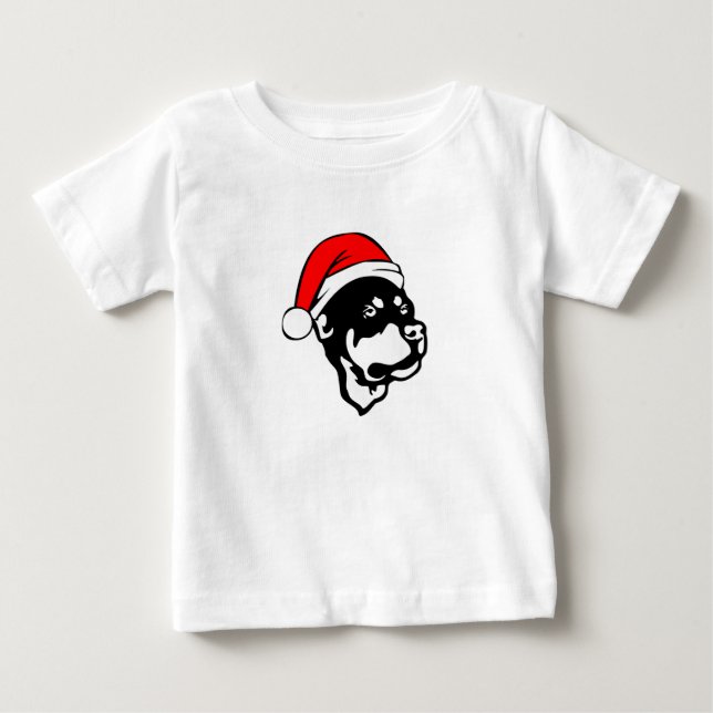 Camiseta De Bebé Rottweiler Dog con Navidades rojos Santa Hat (Anverso)