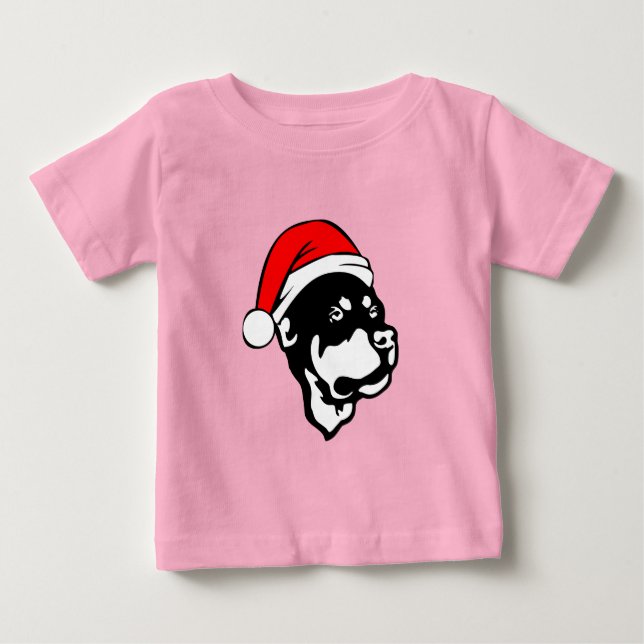 Camiseta De Bebé Rottweiler Dog con Navidades rojos Santa Hat (Anverso)