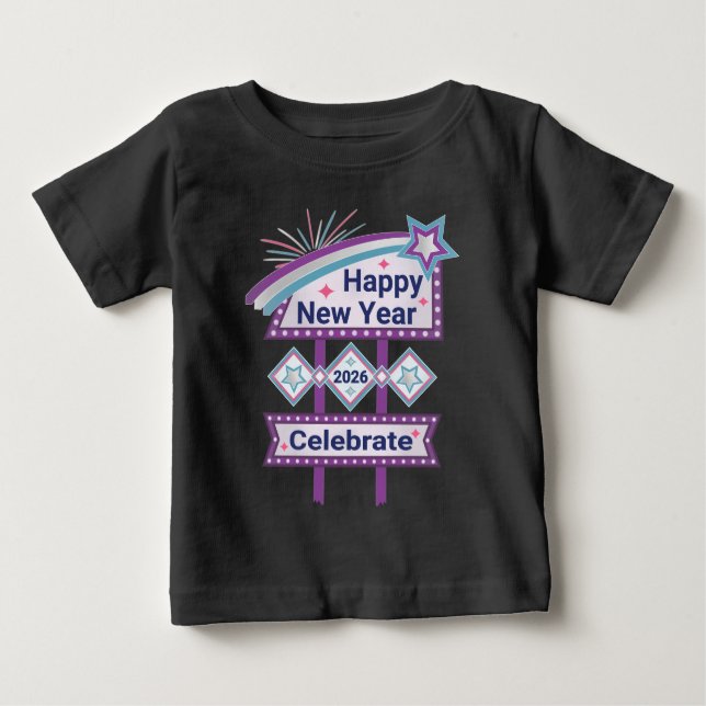 Camiseta De Bebé Rótulo de Año Nuevo Retro Feliz - Celebrar Marquee (Anverso)