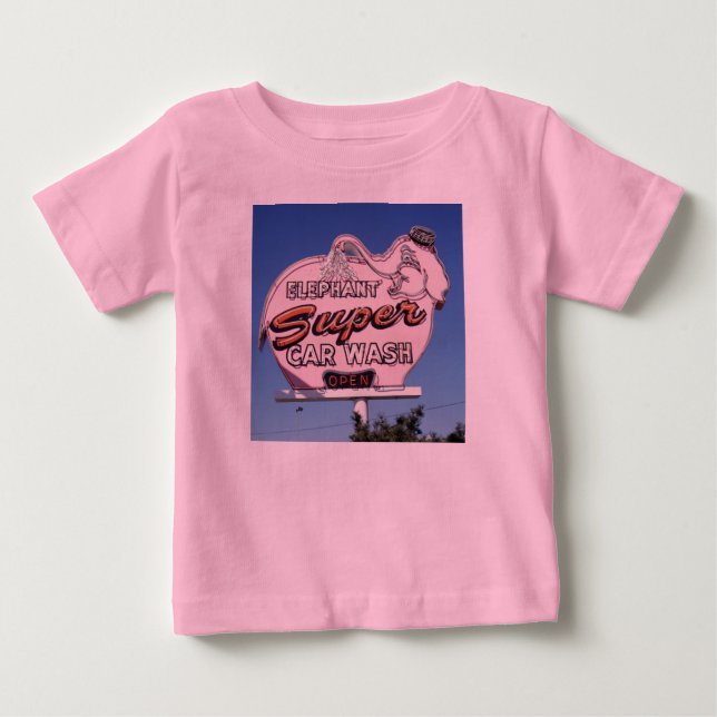 Camiseta De Bebé Rótulo de neón del túnel de lavado del elefante (Anverso)