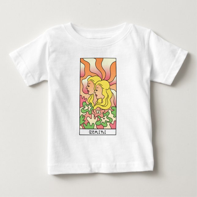 Camiseta De Bebé Rótulo Gemini Zodiac Resumen Art Vintage (Anverso)