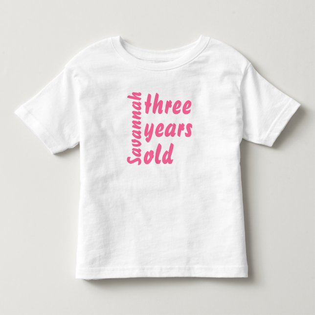 Camiseta De Bebé Rulce rosada, niña pequeña, de tres años de edad (Anverso)