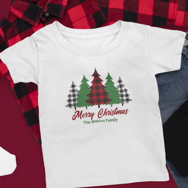 Camiseta De Bebé Rústico Red Plaid Merry Christmas Treys Personaliz (Subido por el creador)