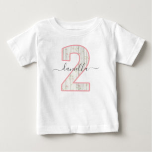 Camiseta De Bebé Rústico Shabby Chic Rosa Floral Madera 2 Dos Cumpl