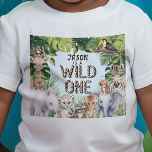 Camiseta De Bebé Safari Animales, Blue Wild One, Boy 1er cumpleaños
