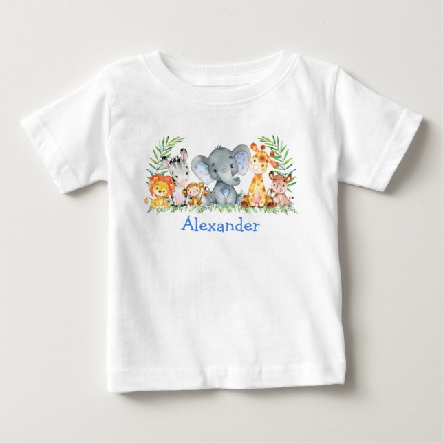 Camiseta De Bebé Safari de animales bebés en acuarela Elefante azul (Anverso)