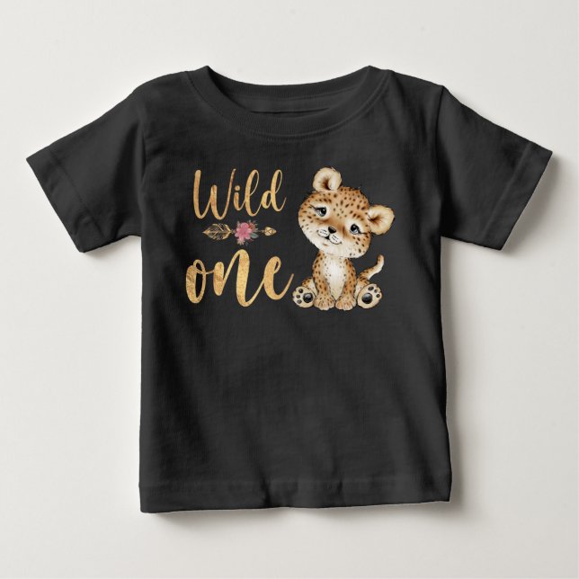 Camiseta De Bebé Safari Floral Salvaje Un Leopardo Primer Cumpleaño (Anverso)