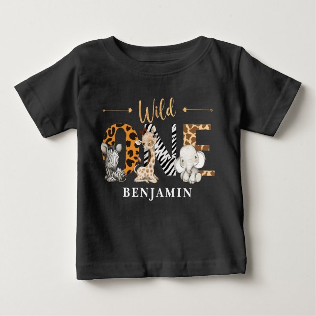 Camiseta De Bebé Safari Wild One Baby Animales (Anverso)
