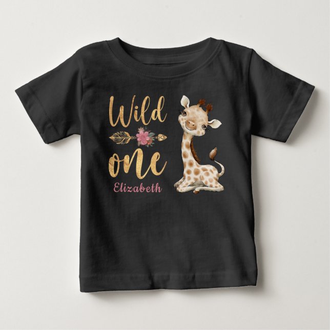 Camiseta De Bebé Safari Wild One Baby Animals Primer Chica de cumpl (Anverso)