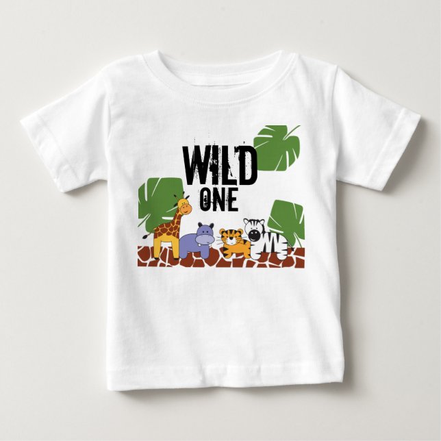 Camiseta De Bebé Safari "WILD ONE", tema de la selva, primer cumple (Anverso)