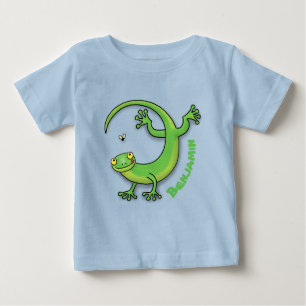 Camiseta De Bebé Saludos de geco verde feliz y lindo con caricatura