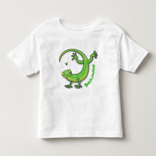 Camiseta De Bebé Saludos felices de gecko verde lindo con personali (Anverso)