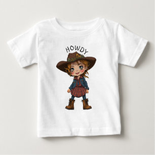 Camiseta De Bebé Saludos Vaquera de Dibujos en Sombrero de Vaquero 