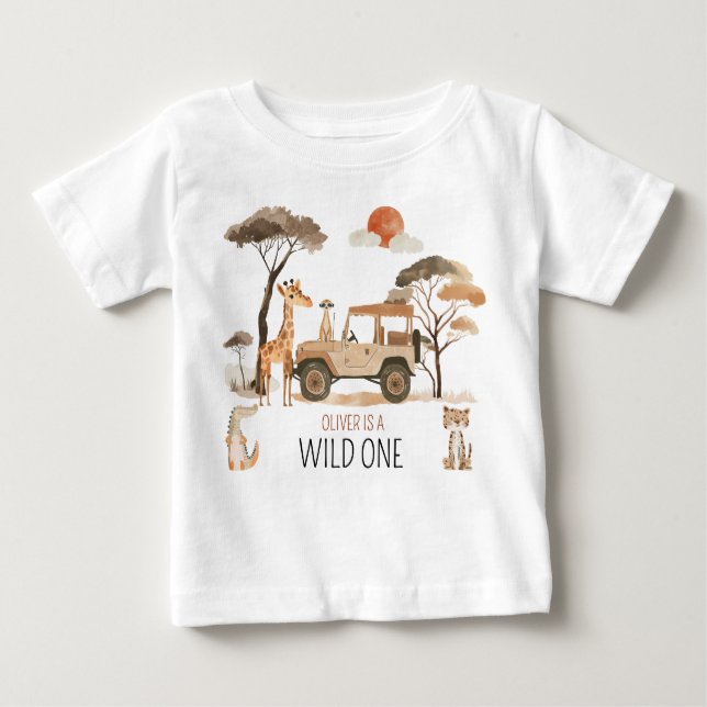 Camiseta De Bebé Salvaje Safari de cumpleaños 1 niño (Anverso)