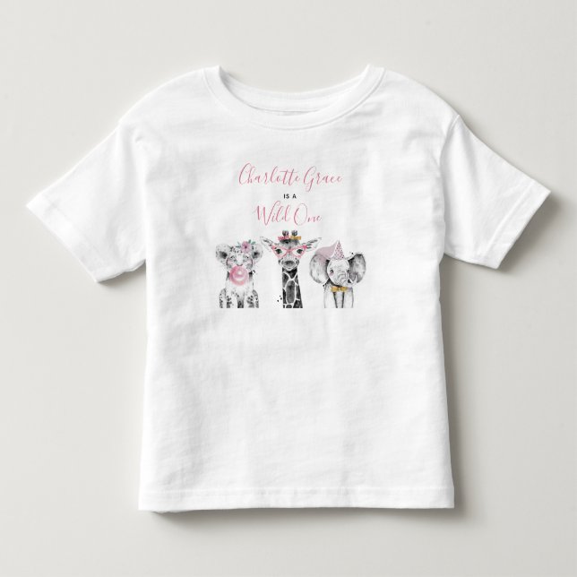 Camiseta De Bebé Salvaje Un Safari Animal Nacimiento Blanco Negro (Anverso)