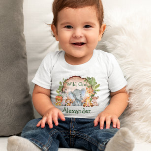 Camiseta De Bebé Salvajes 1.ᵉʳ Aniversario Safari Animales Madera v