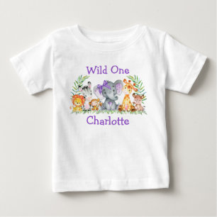 Camiseta De Bebé Salvajes 1.ᵉʳ Aniversario Safari Animales Purpl