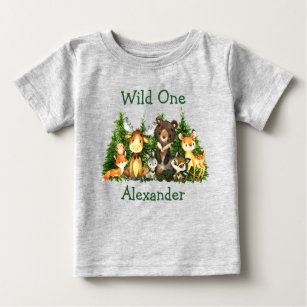Camiseta De Bebé Salvajes 1° animales silvestres árboles grises