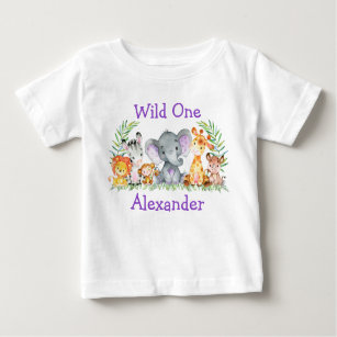 Camiseta De Bebé Salvajes Un Primer Cumpleaños Safari Animales Púrp