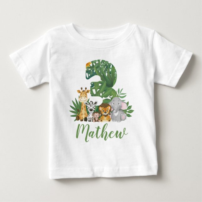 Camiseta De Bebé Salvajes y árboles 3.ᵉʳ Safari Birthday Jungle Ani (Anverso)