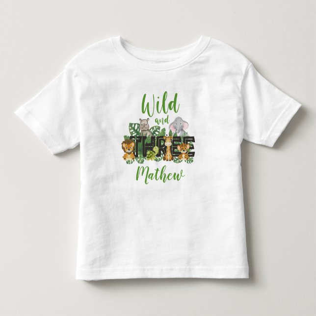 Camiseta De Bebé Salvajes y árboles 3er Safari Aniversario de la Se (Anverso)