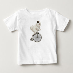 Camiseta De Bebé Samoyed vintage en una bicicleta de rueda alta