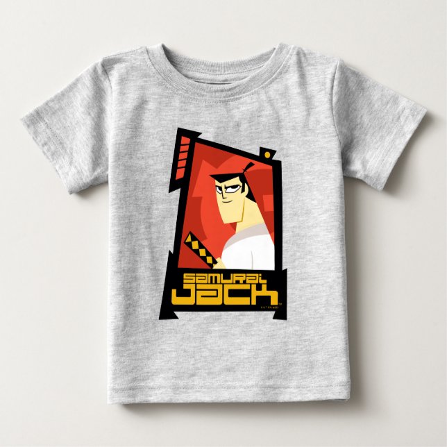 Camiseta De Bebé Samurai Jack sonriendo gráfico de marco futurista (Anverso)