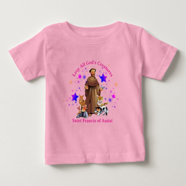 Camiseta De Bebé San Francisco de Asís chica católico rosa (Anverso)