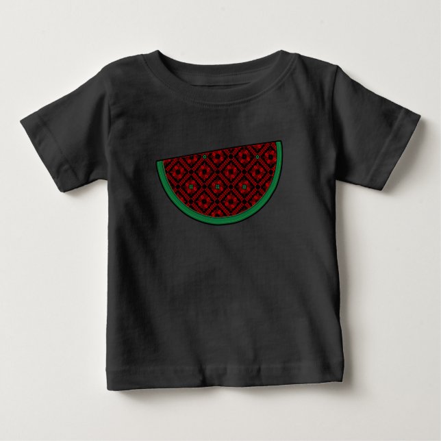 Camiseta De Bebé sandía palestina Tatuaje rojo bordado (Anverso)