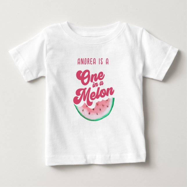 Camiseta De Bebé sandía uno en un Melón Retro primer cumpleaños (Anverso)