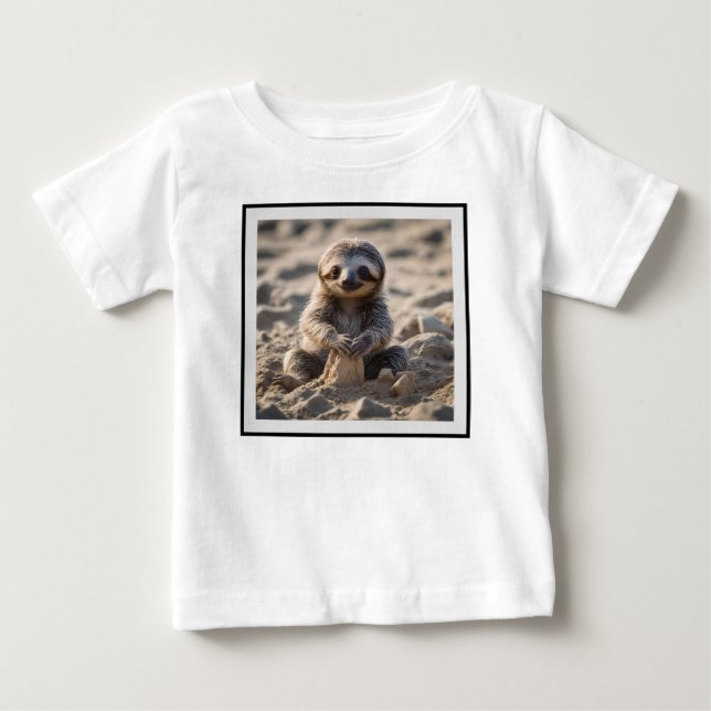 Camiseta De Bebé Sandy Shores : Baby Sloth Building Sand Castles, (Anverso)