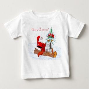 Camiseta De Bebé Santa Claus con Fox de Conejo y Squirrel