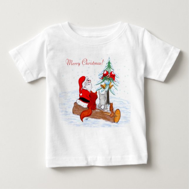 Camiseta De Bebé Santa Claus con Fox de Conejo y Squirrel (Anverso)