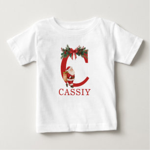 Camiseta De Bebé Santa con monograma y nombre para familias coordin