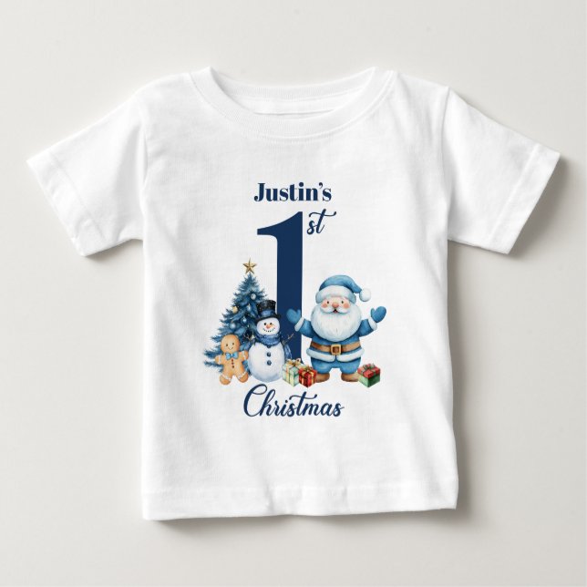 Camiseta De Bebé Santa de la primera Navidad del bebé niño personal (Anverso)