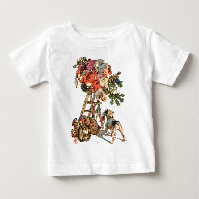 Camiseta De Bebé Santa encima de una escalera (Anverso)