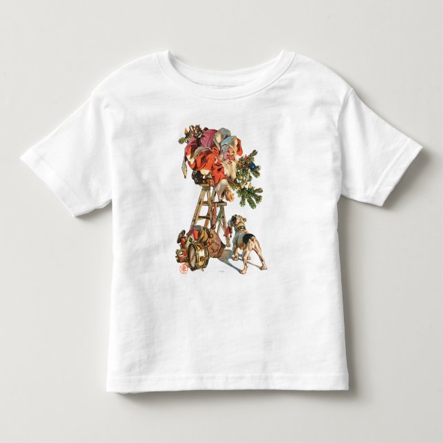Camiseta De Bebé Santa encima de una escalera (Anverso)