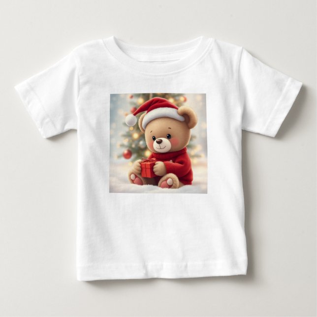 Camiseta De Bebé Santa Hat Teddy Bear Beber Shirt - Regalo de Navid (Anverso)