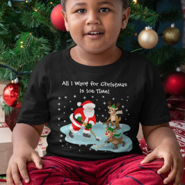 Camiseta De Bebé Santa jugando hockey con renos Navidad