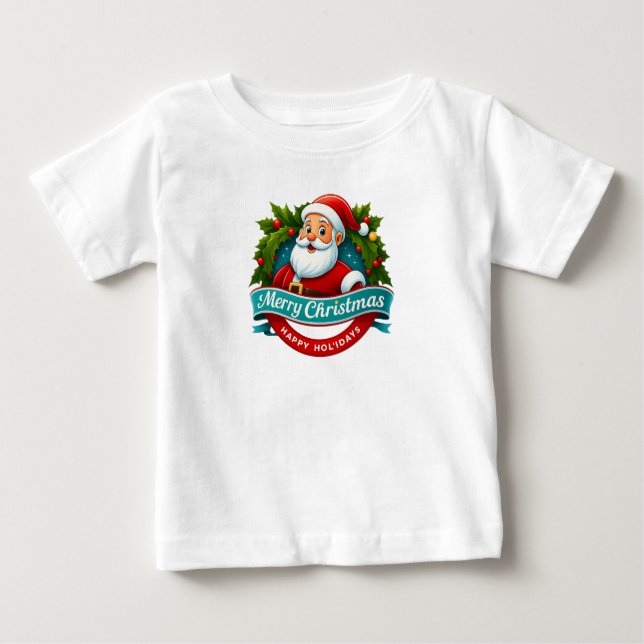Camiseta De Bebé Santa Merry Christmas Happy Holidays (Anverso)