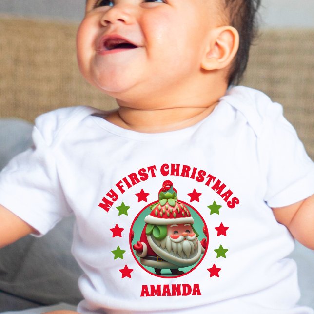 Camiseta De Bebé Santa mi primer nombre de Navidad (Subido por el creador)