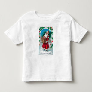 Camiseta De Bebé Santa que sostiene la cesta de escena de los