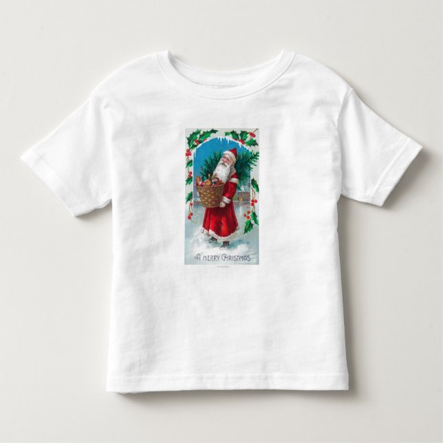 Camiseta De Bebé Santa que sostiene la cesta de escena de los (Anverso)